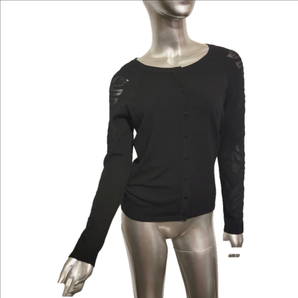 Anne Fontaine Black Cardigan Sweater Leaf Sleeves Size 6